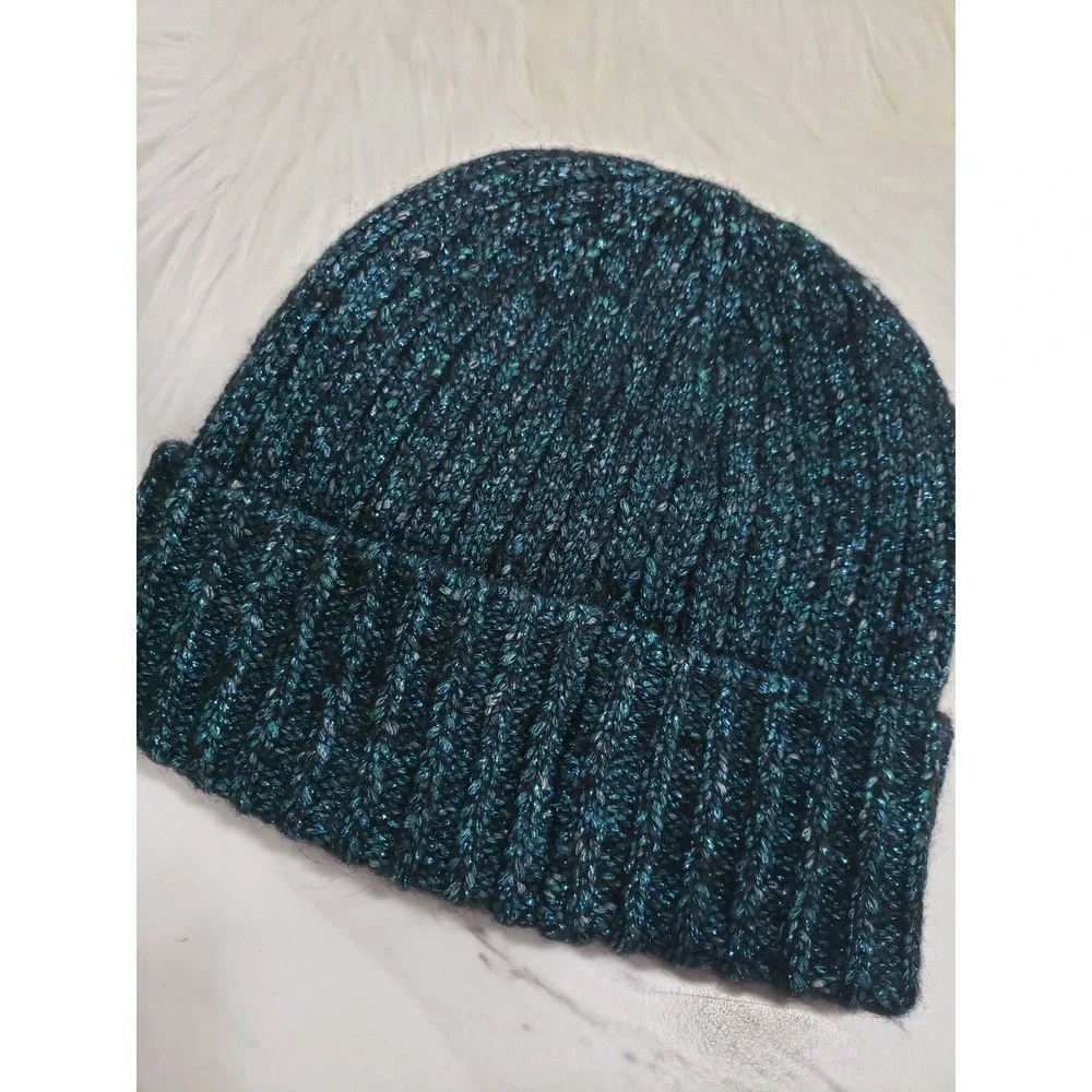 NEW Club Monaco Teal Beanie Torrie Hat Metallic Alpaca Wool Italian Yarn Sparkle